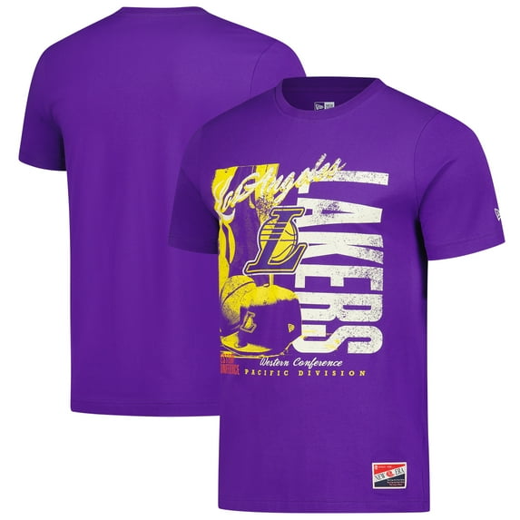 Men's-New Era  Purple Los Angeles Lakers Distressed Throwback Vintage Color Pack T-Shirt