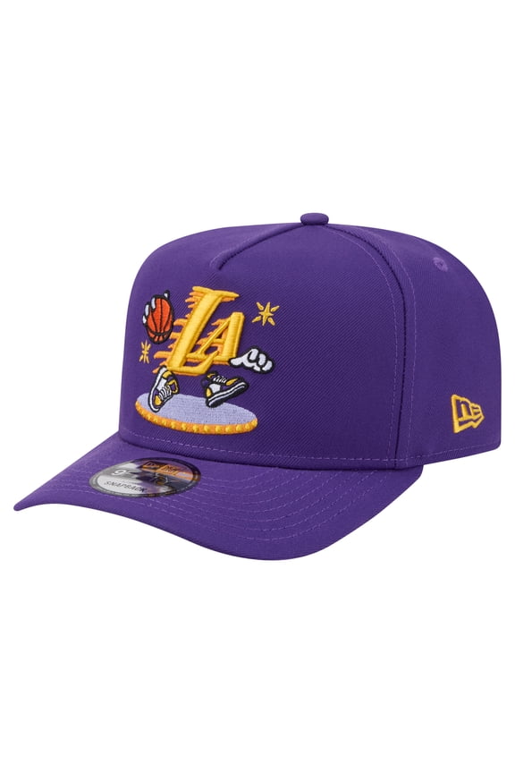Men's New Era Purple Los Angeles Lakers Injection Cartoon Logo A-Frame 9FIFTY Adjustable Hat