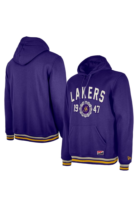 Men's New Era Purple Los Angeles Lakers Throwback Vintage Pullover Hoodie