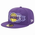 thumbnail image 1 of Men's New Era  Purple Los Angeles Lakers Tri-Hit 59Fifty Fitted Hat, 1 of 5