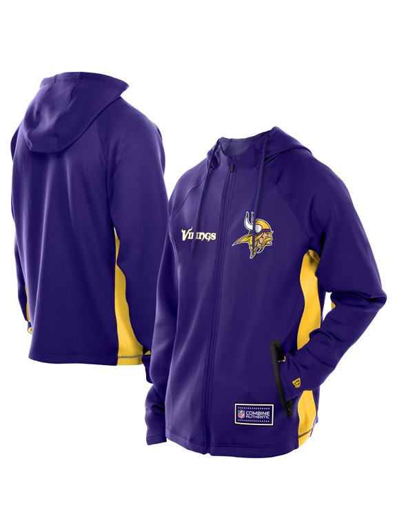 Men's New Era Purple Minnesota Vikings Combine Authentic Raglan Scuba Full-Zip Hoodie