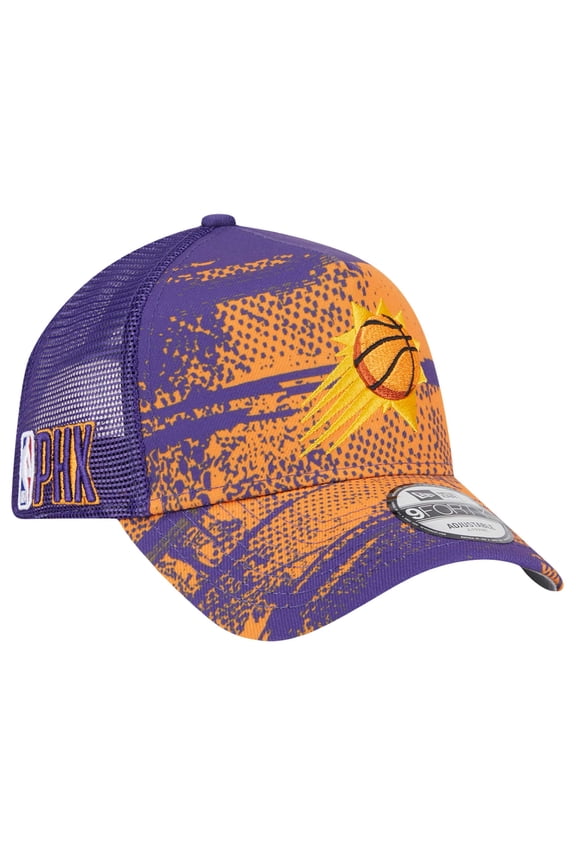Men's New Era Purple/Orange Phoenix Suns Tip Off A-Frame Trucker 9FORTY Adjustable Hat