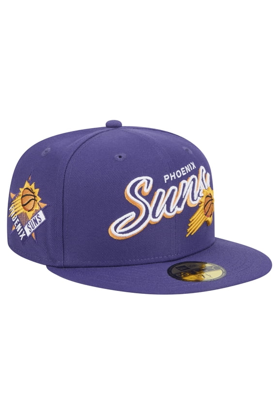 Men's New Era Purple Phoenix Suns Sport Night Script Sided 59FIFTY Fitted Hat