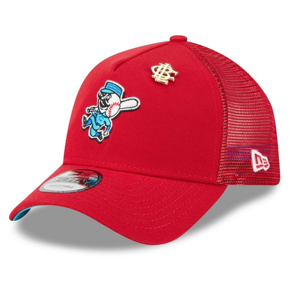 Men's New Era Red Cincinnati Reds 2025 Big League Chew A-Frame 9FORTY Adjustable Trucker Hat