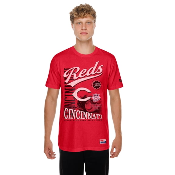 Men's New Era Red Cincinnati Reds Oversized Throwback Distressed T-Shirt