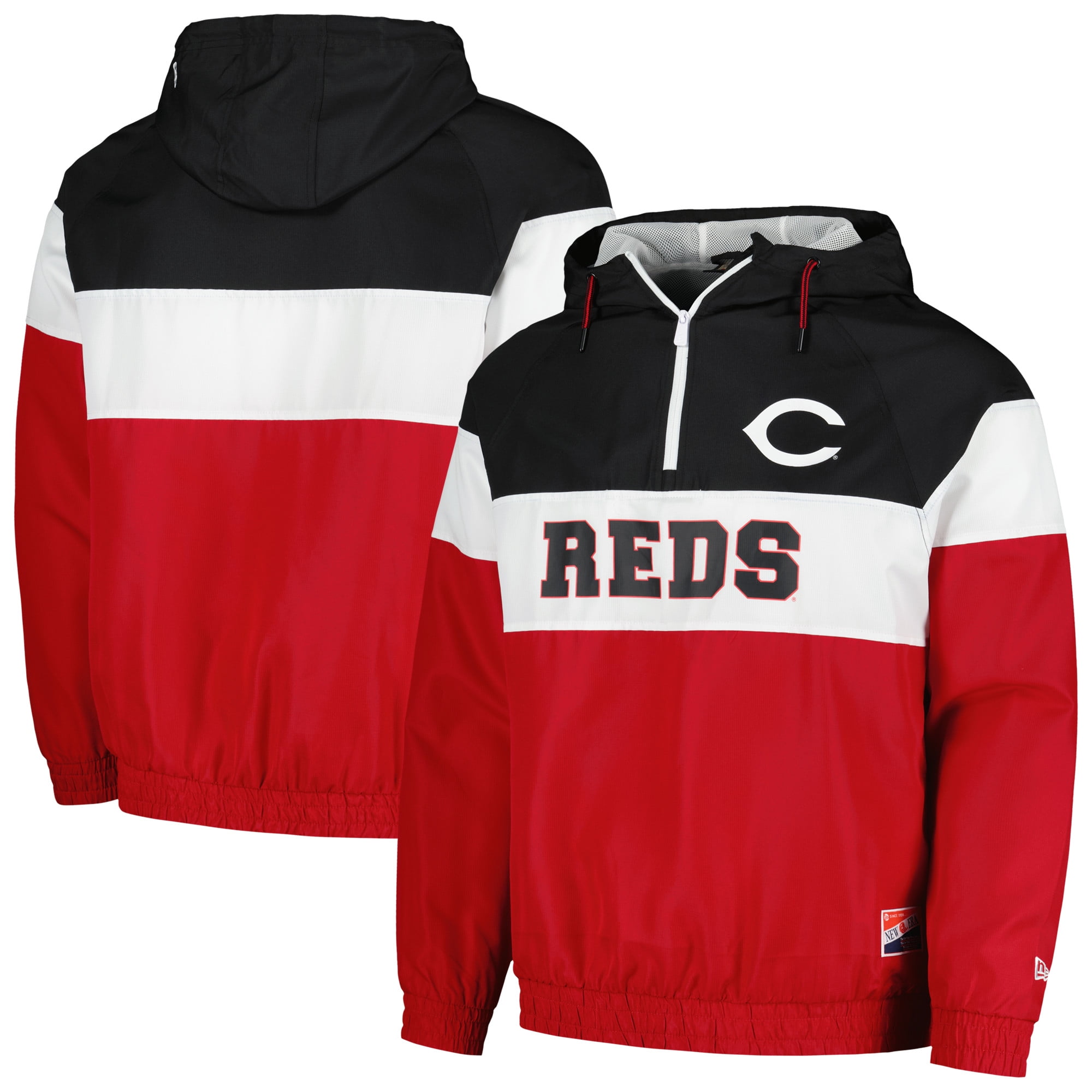 Men's New Era Red Cincinnati Reds Ripstop Raglan QuarterZip Hoodie