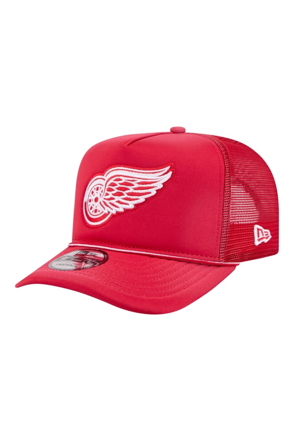 Men's New Era Red Detroit Red Wings Faded A-Frame 9FIFTY Trucker Snapback Hat