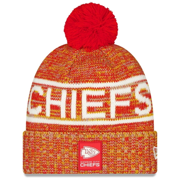 Men's New Era Red Kansas City Chiefs 2025 Sideline Cold Weather Cuffed Knit Hat with Pom