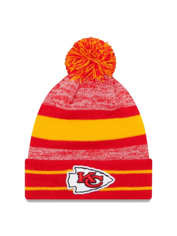 Men's New Era Red Kansas City Chiefs Team Logo Cuffed Knit Hat with Pom