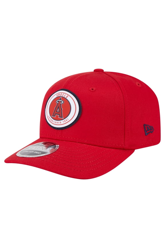 Men's New Era Red Los Angeles Angels Circle Patch 9SEVENTY Stretch-Snap Hat