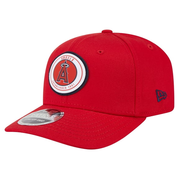 Men's New Era Red Los Angeles Angels Circle Patch 9SEVENTY Stretch-Snap Hat