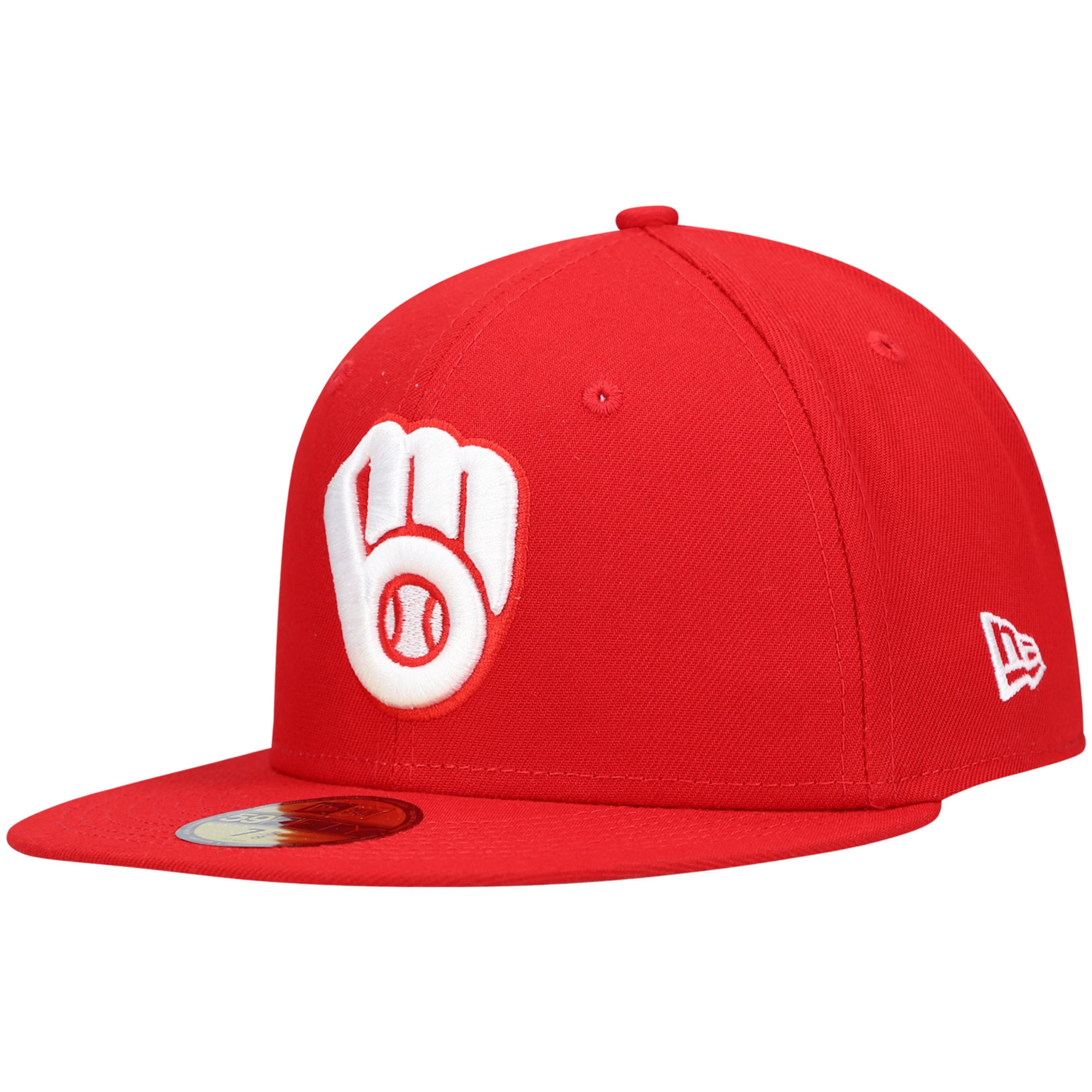 Men s New Era Red Milwaukee Brewers White Logo 59FIFTY Fitted Hat Walmart