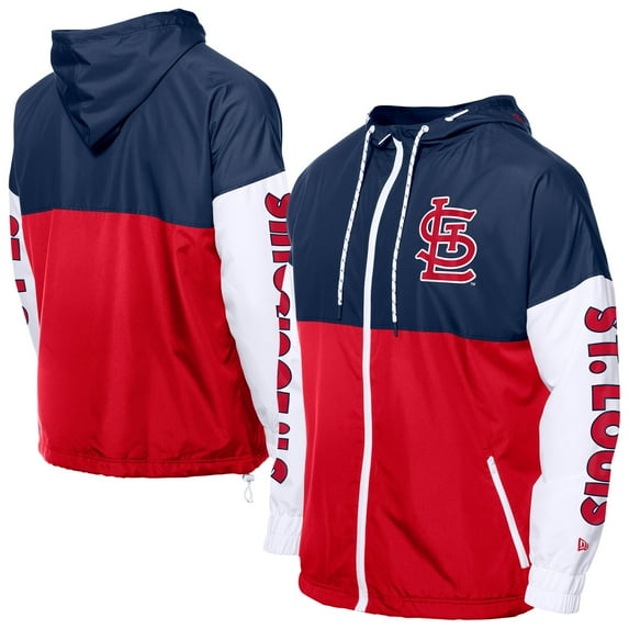 Men's-New Era Red/Navy St. Louis Cardinals Color Block Full-Zip Hoodie Windbreaker