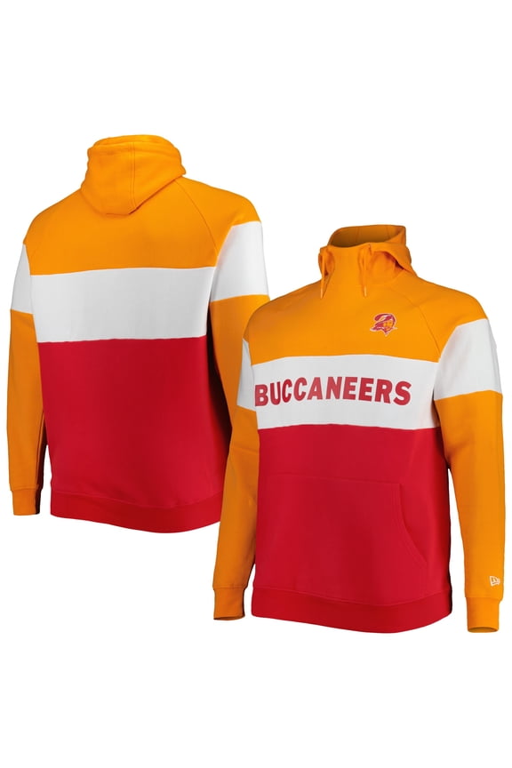Men's New Era Red Tampa Bay Buccaneers Big & Tall Throwback Colorblock Raglan Pullover Hoodie