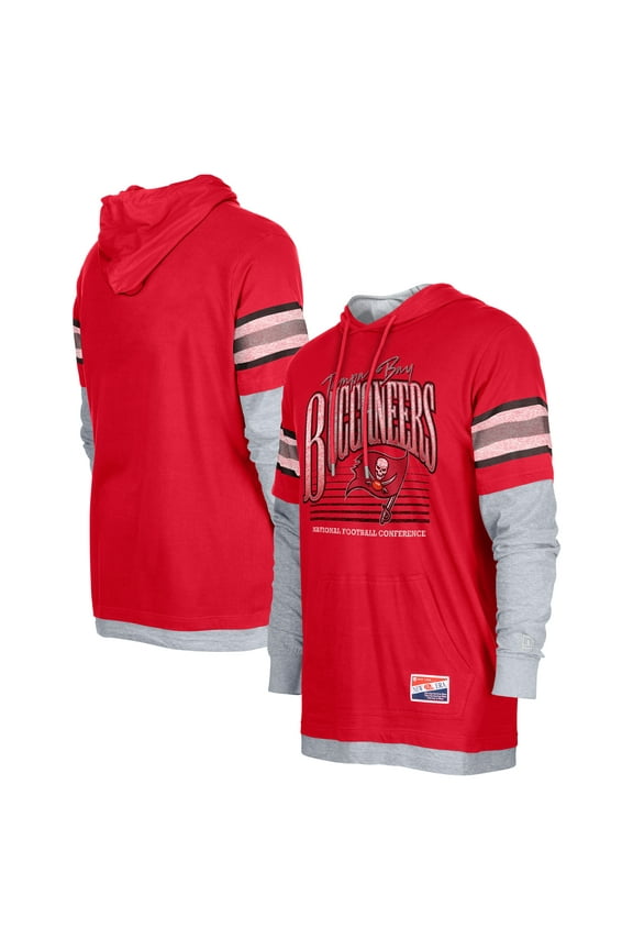 Men's New Era Red Tampa Bay Buccaneers Twofer Long Sleeve Hooded T-Shirt