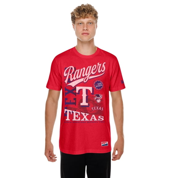 Men's New Era Red Texas Rangers  Oversized Throwback Distressed T-Shirt
