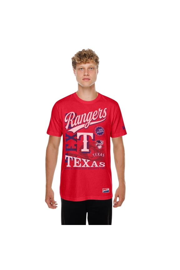 Men's New Era Red Texas Rangers  Oversized Throwback Distressed T-Shirt