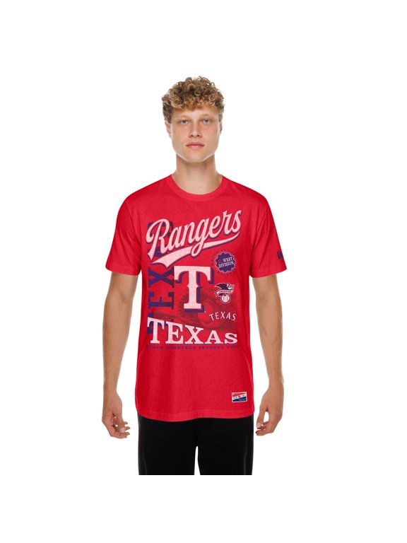 Men's New Era Red Texas Rangers Oversized Throwback Distressed T-Shirt