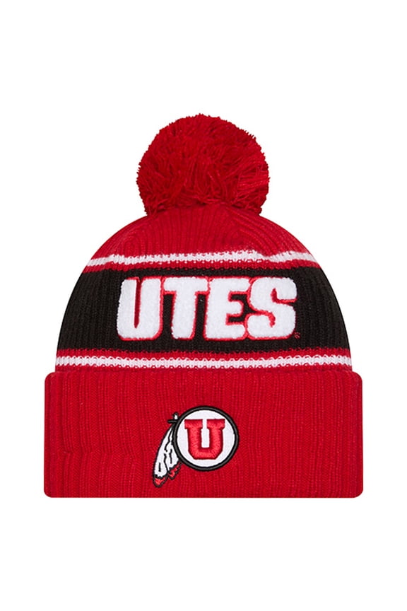 Men's New Era Red Utah Utes Bold Cuffed Knit Hat with Pom