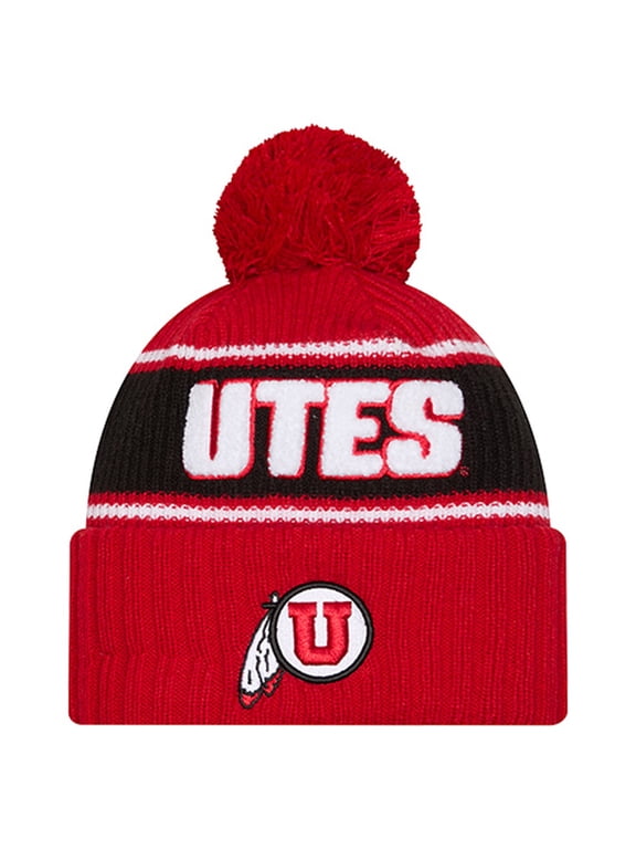 Men's New Era Red Utah Utes Bold Cuffed Knit Hat with Pom