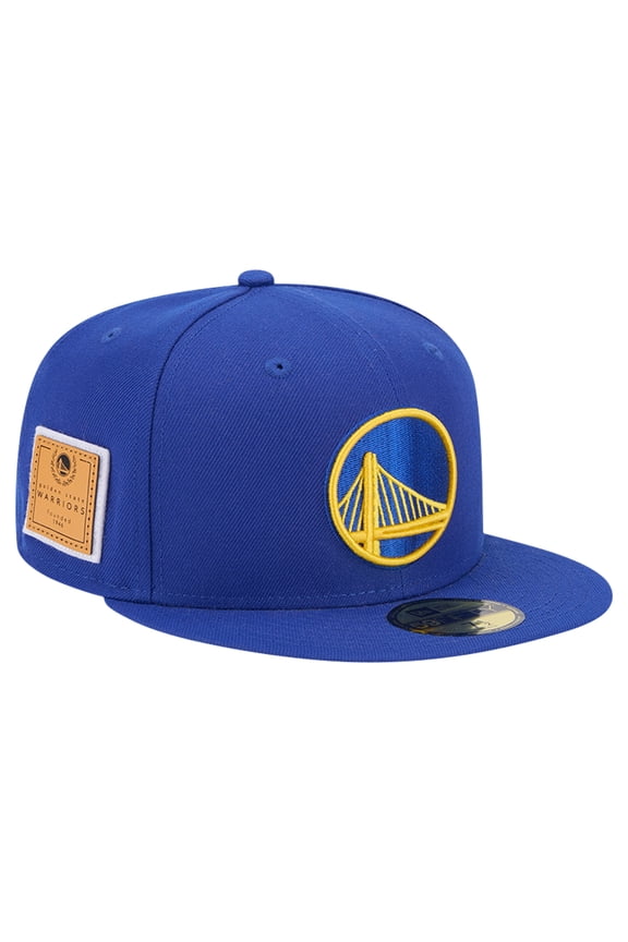 Men's New Era Royal Golden State Warriors Court Sport Leather Applique 59FIFTY Fitted Hat