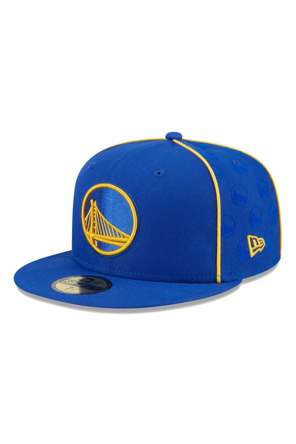 Men's New Era Royal Golden State Warriors Piped & Flocked 59Fifty Fitted Hat