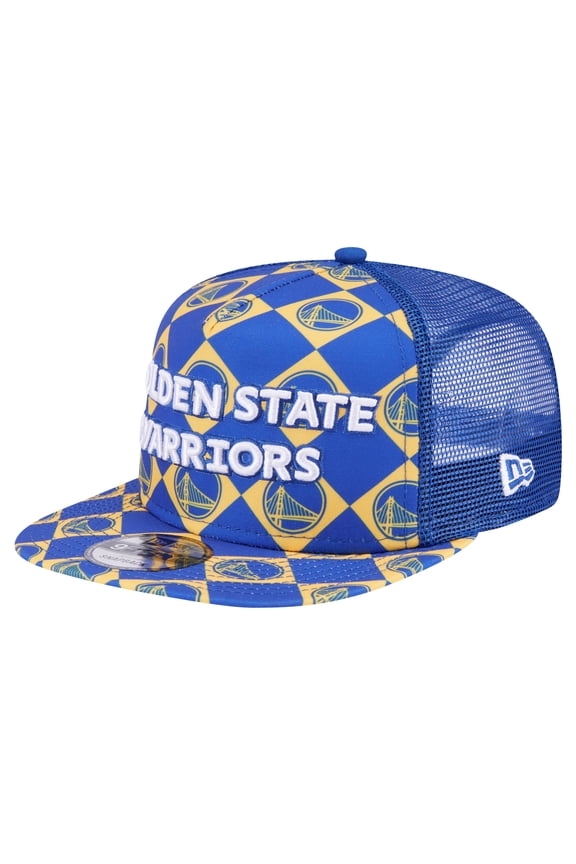 Men's New Era Royal Golden State Warriors Seeing Diamonds A-Frame Trucker 9FIFTY Snapback Hat