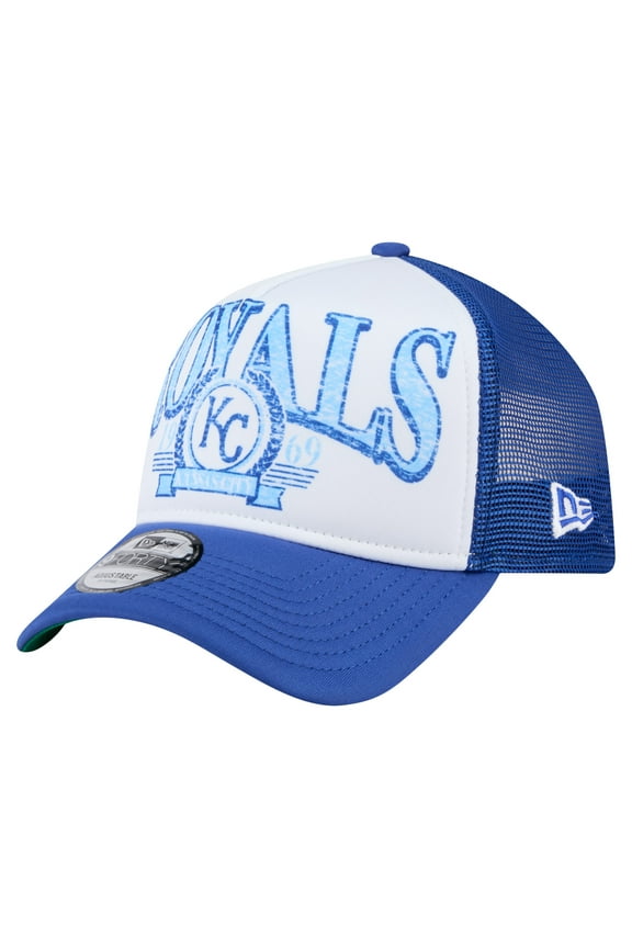 Men's New Era Royal Kansas City Royals Distressed 9FORTY A-Frame Adjustable Trucker Hat