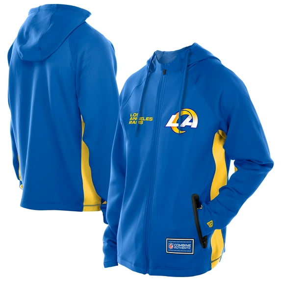 Men's New Era Royal Los Angeles Rams Combine Authentic Raglan Scuba Full-Zip Hoodie