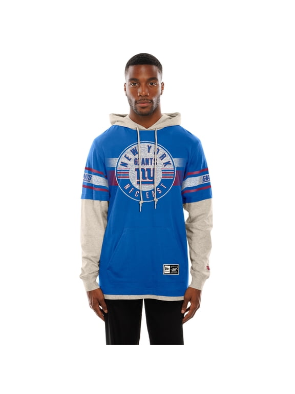 Men's New Era Royal New York Giants Twofer Layered Long Sleeve Hooded T-Shirt