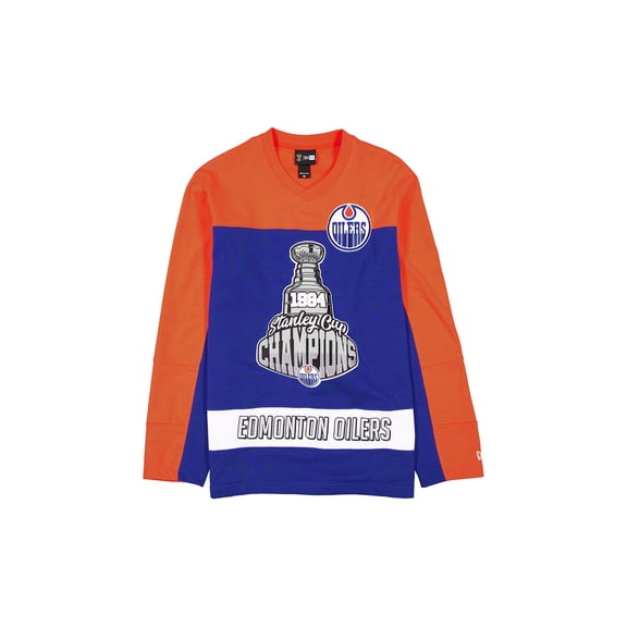 Men's New Era Royal/Orange Edmonton Oilers Stanley Cup Champions Long-Sleeve Hockey Jersey Shirt