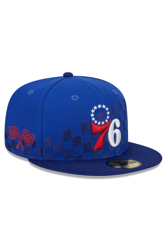 Men's New Era Royal Philadelphia 76ers  Rally Drive Checkerboard 59FIFTY Crown Fitted Hat