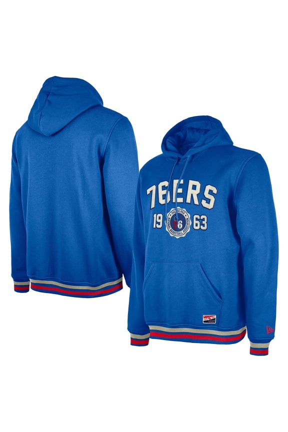 Men's New Era Royal Philadelphia 76ers Throwback Vintage Pullover Hoodie