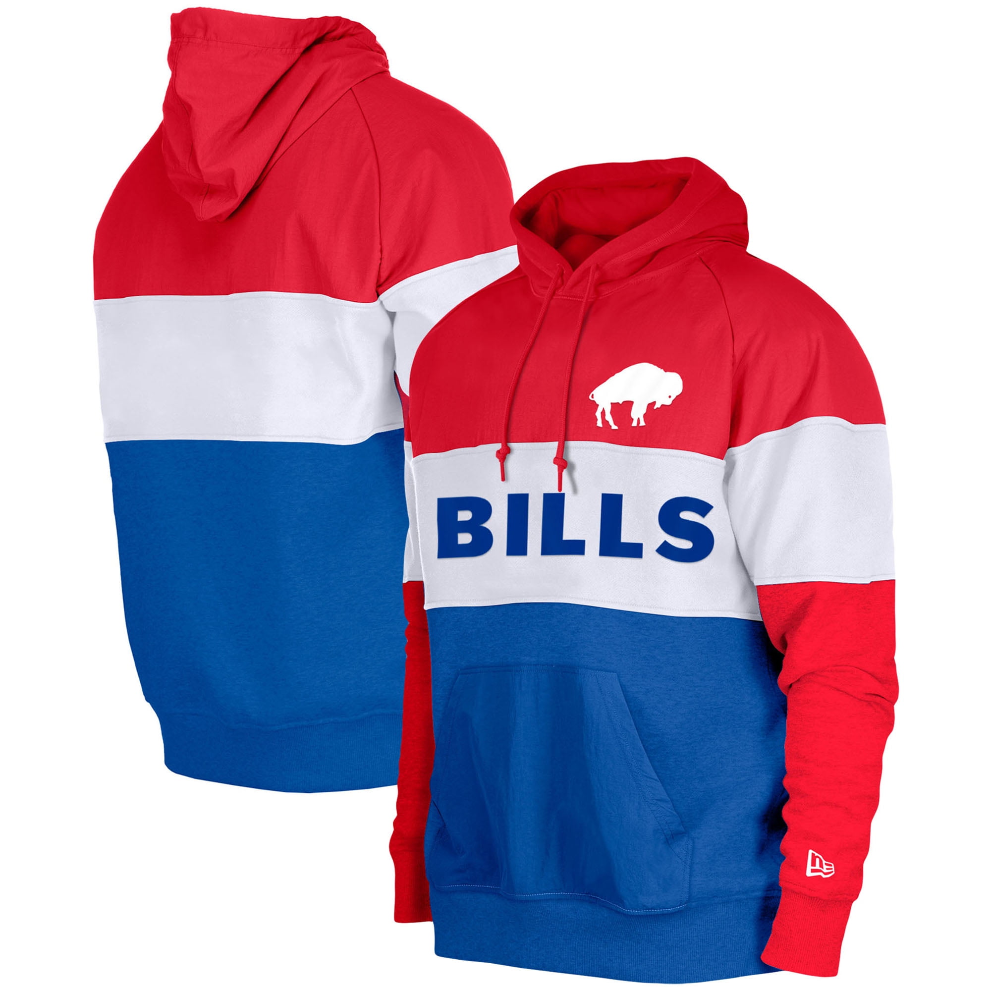 Men s New Era Royal Red Buffalo Bills Colorblock Throwback Pullover Hoodie Walmart