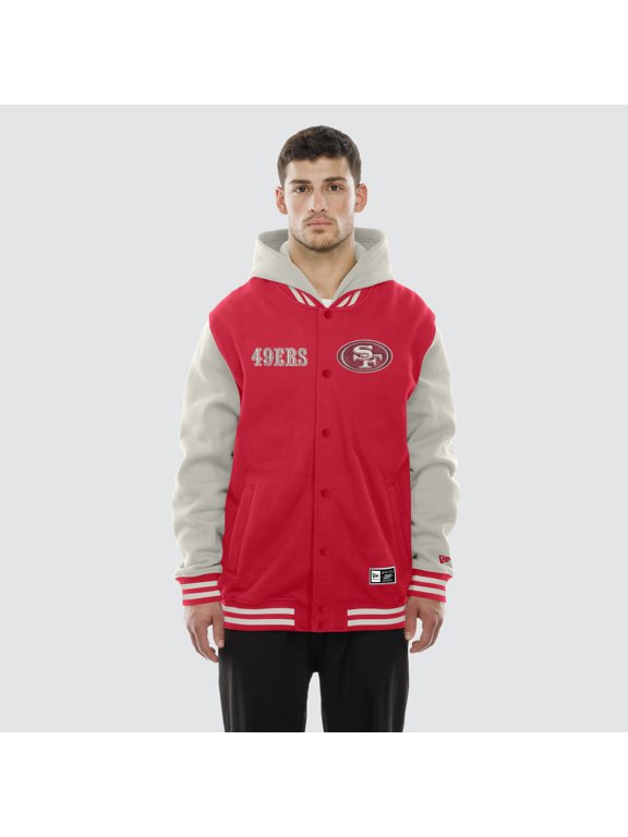 Men's New Era Scarlet/Gray San Francisco 49ers Full-Snap Fleece Hooded Jacket