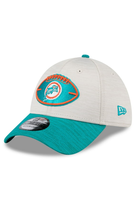 Men's New Era Stone/Aqua Miami Dolphins 2024 Sideline Historic 39THIRTY Flex Hat