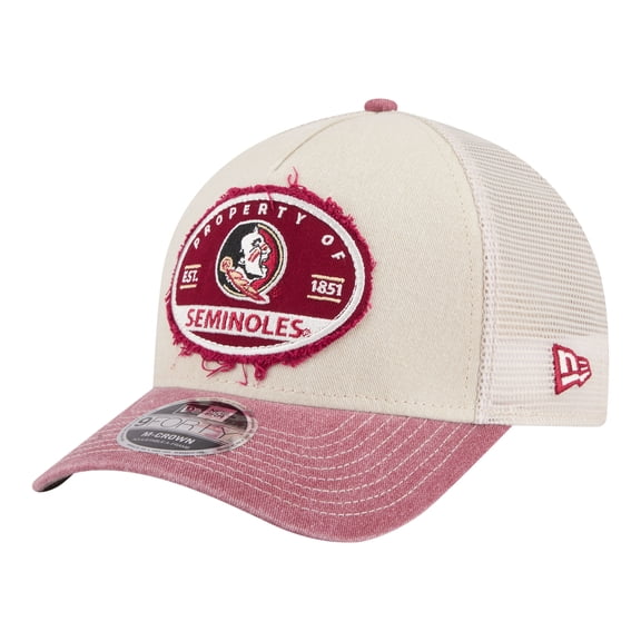 Men's New Era  Stone/Garnet Florida State Seminoles Frayed Patch 9FORTY M-Crown A-Frame Trucker Adjustable Hat