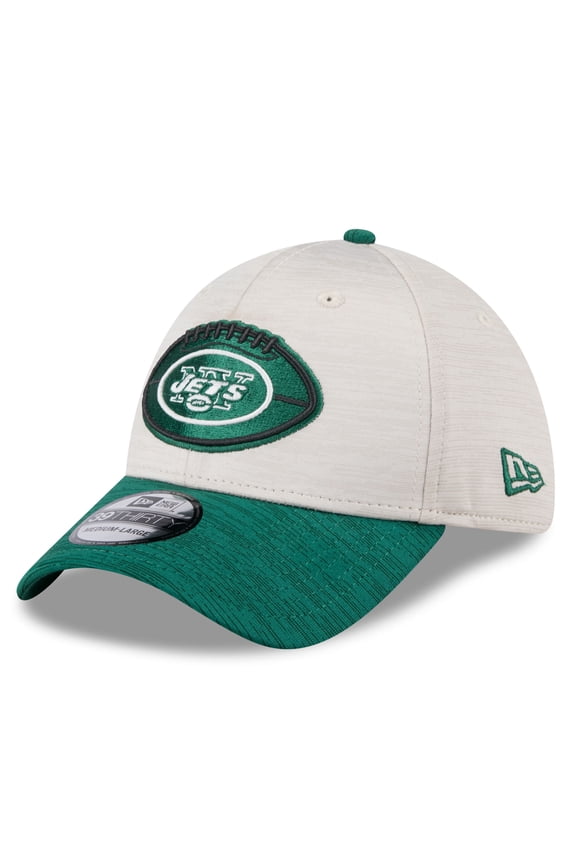 Men's New Era Stone/Green New York Jets 2024 Sideline Historic 39THIRTY Flex Hat