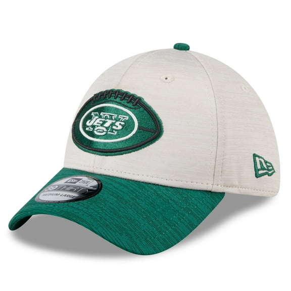 Men's New Era Stone/Green New York Jets 2024 Sideline Historic 39THIRTY Flex Hat