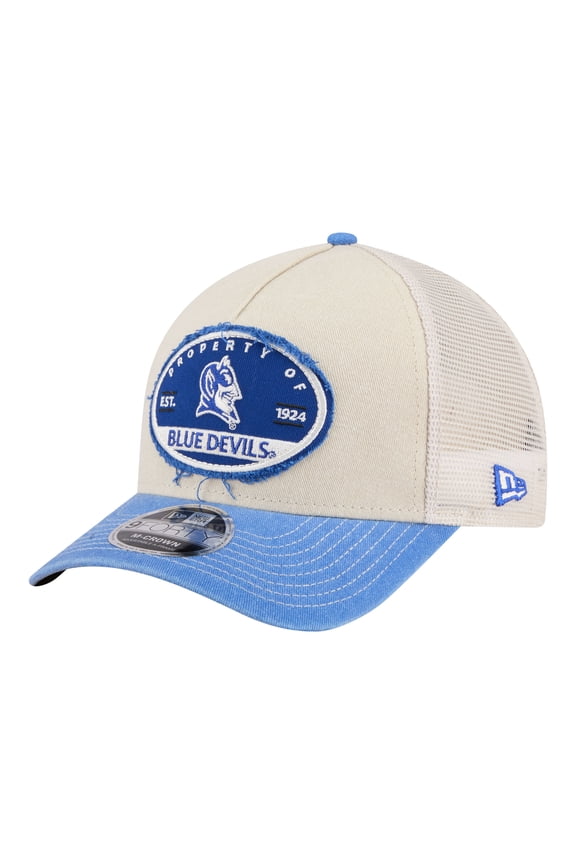 Men's New Era  Stone/Royal Duke Blue Devils Frayed Patch 9FORTY M-Crown A-Frame Trucker Adjustable Hat