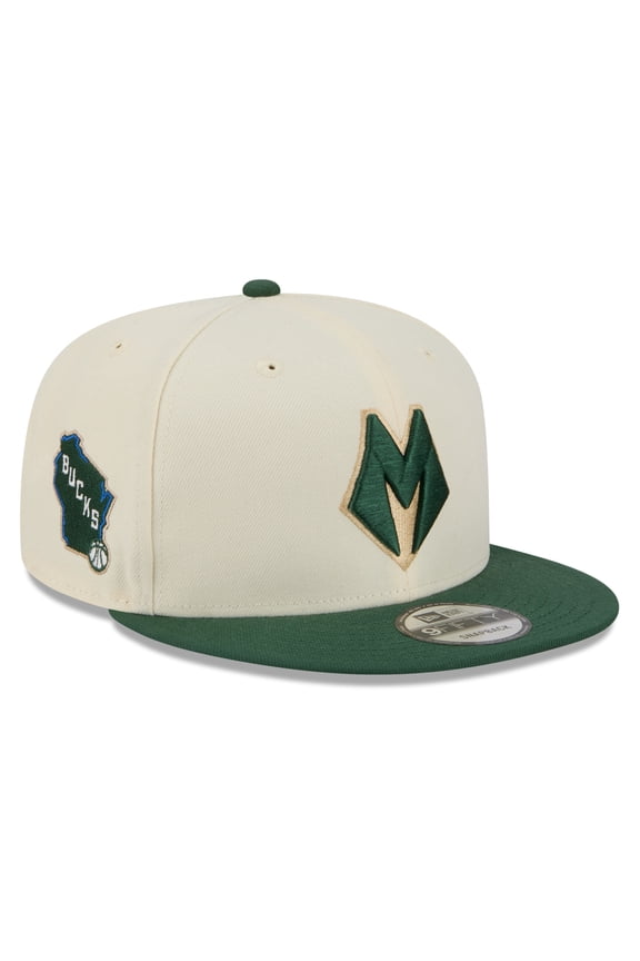 Men's New Era Tan/Hunter Green Milwaukee Bucks 2025/26 City Edition 9FIFTY Snapback Hat