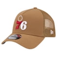 thumbnail image 1 of Men's New Era Tan Philadelphia 76ers 9FORTY A-Frame Trucker Adjustable Hat, 1 of 6