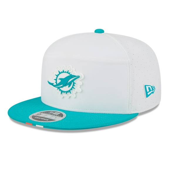 Men's New Era White/Aqua Miami Dolphins 2025 NFL Training Camp Split Panel 9FIFTY Snapback Hat