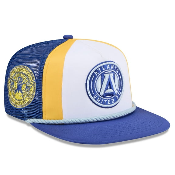 Men's New Era White Atlanta United FC 2024 Jersey Hook A-Frame Trucker 9FIFTY Snapback Hat