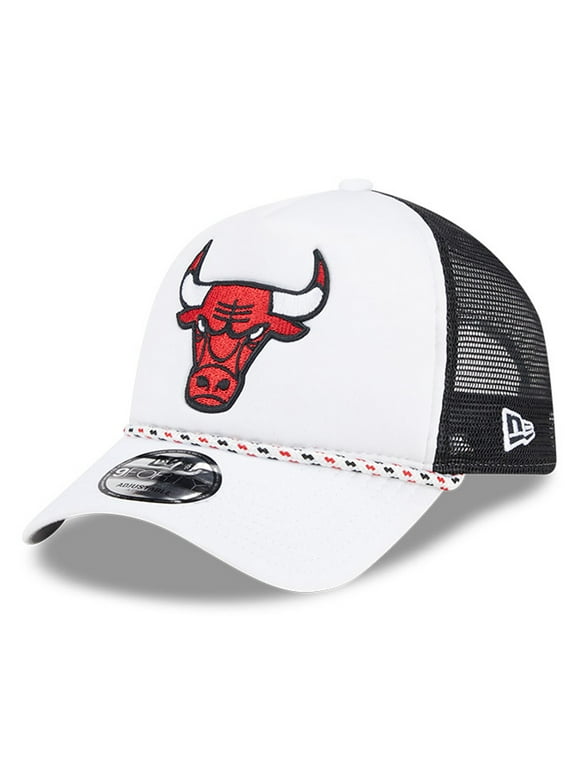 Men's New Era White/Black Chicago Bulls Court Sport Foam A-Frame 9FORTY Adjustable Trucker Hat