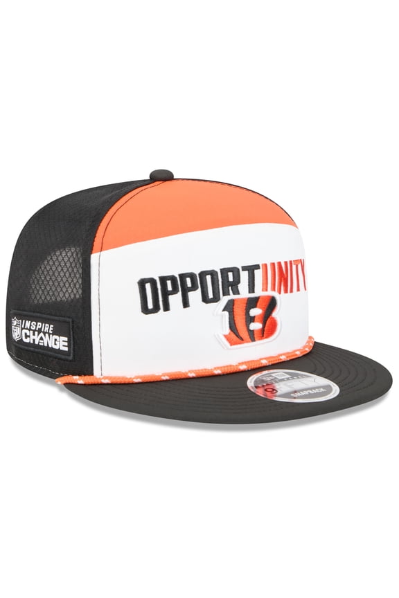 Men's New Era White/Black Cincinnati Bengals 2025 Inspire Change Split Panel 9FIFTY Snapback Hat