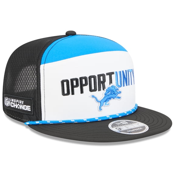 Men's New Era White/Black Detroit Lions 2025 Inspire Change Split Panel 9FIFTY Snapback Hat