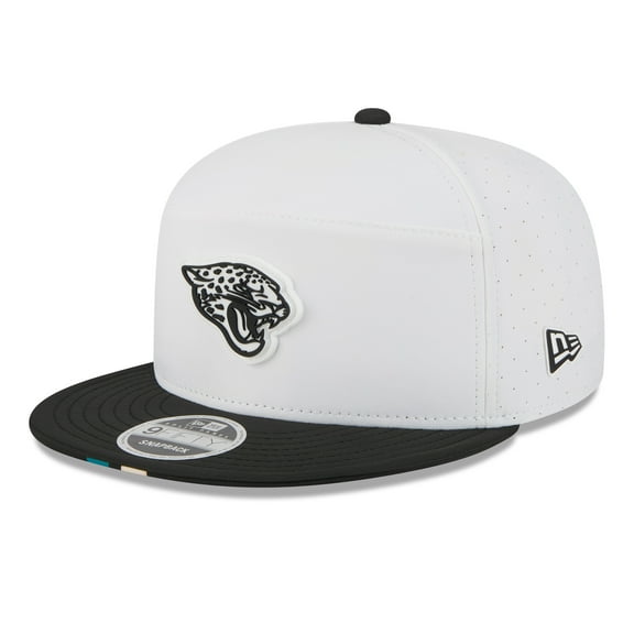 Men's New Era White/Black Jacksonville Jaguars 2025 NFL Training Camp Split Panel 9FIFTY Snapback Hat