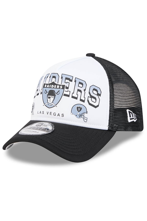 Men's New Era White/Black Las Vegas Raiders Retro Wordmark A-Frame 9FORTY Adjustable Hat
