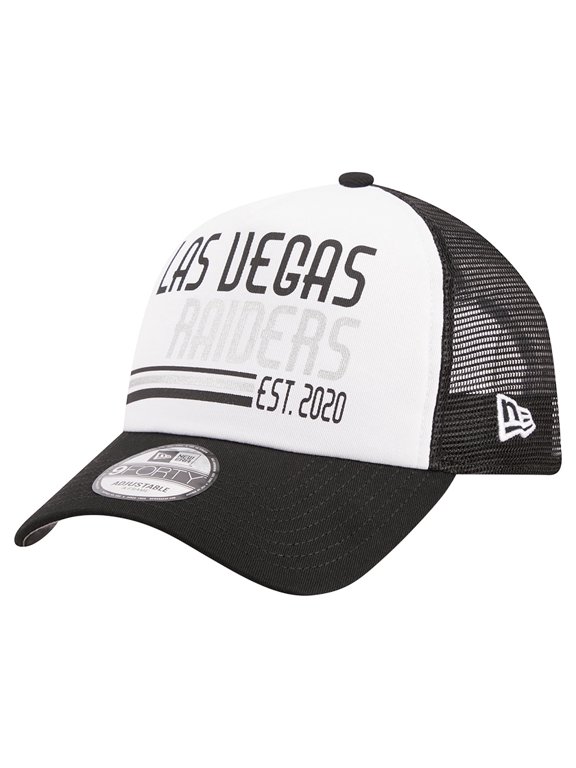 Men's New Era White/Black Las Vegas Raiders Stacked A-Frame Trucker 9FORTY Adjustable Hat